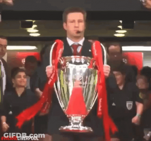 Man Holding Trophy With We Are Liverpool GIF