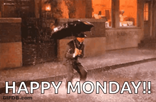 Man Holding Umbrella In Rain Happy Monday GIF