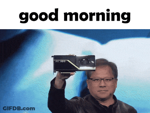 Man Holding Up Graphics Card Saying Good Morning GIF