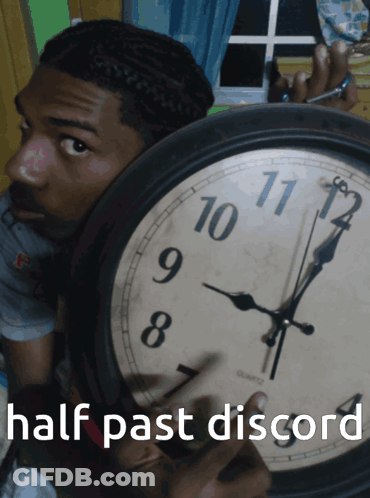 Man Holding Wall Clock Half Past Discord GIF