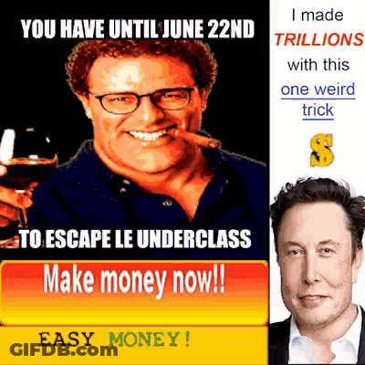 Man Holding Wine Glass Next To Elon Musk Ad GIF