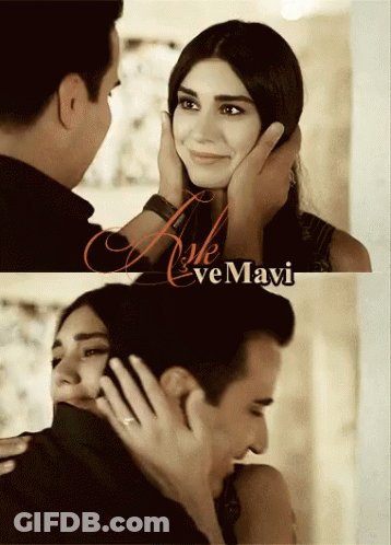 Man Holding Woman's Face Saying Aşk Ve Mavi GIF