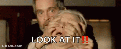 Man Holding Woman's Mouth Saying Look At It GIF