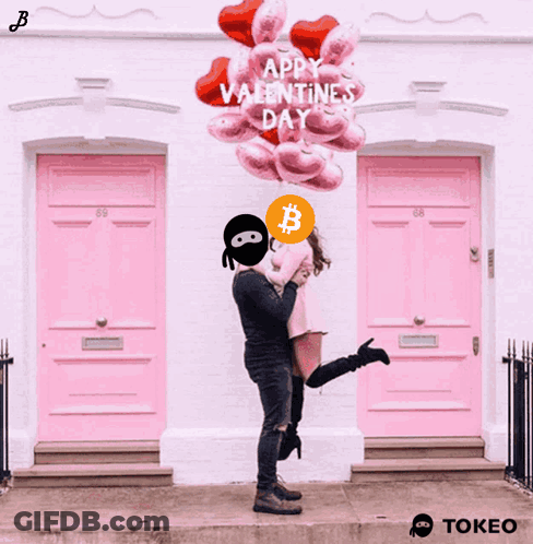 Man Holding Woman With Heart Balloons Happy Valentine's Day GIF