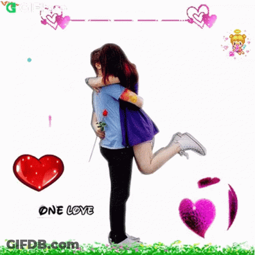 Man Holding Woman With Hearts And One Love GIF
