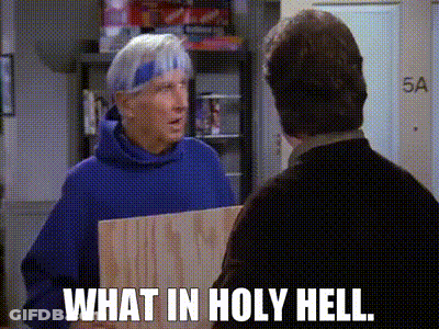 Man Holding Wood Another Says What In Holy Hell GIF