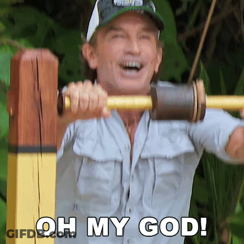 Man Holding Wooden Pole Saying Oh My God GIF