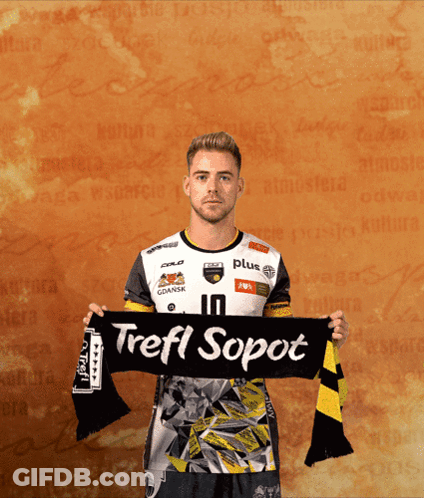 Man Holds Scarf Saying Trefl Sopot GIF