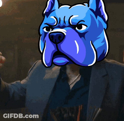 Man Holds Shot Glass With Blue Dog Mask GIF