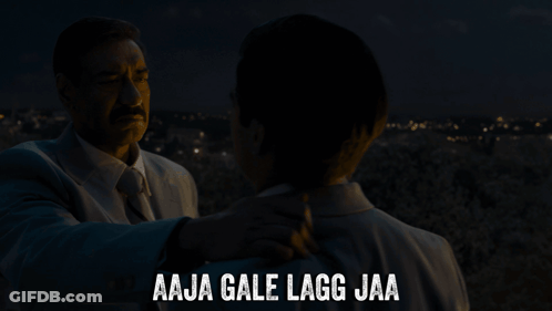 Man Hugging Another Man Saying Aaja Gale Lagg Jaa GIF