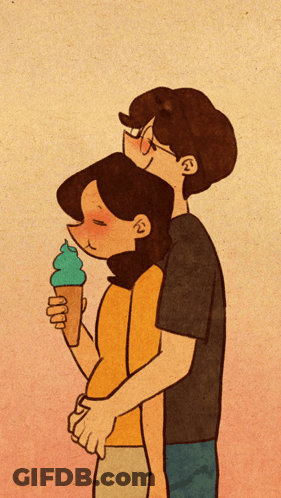 Man Hugging Woman Holding Ice Cream Cone GIF