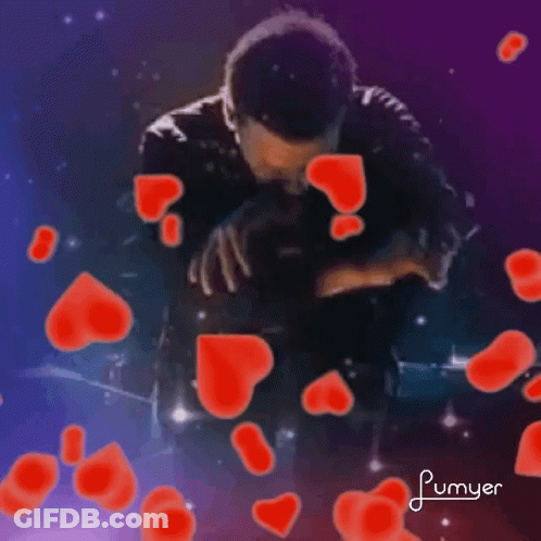 Man Hugging Woman With Red Hearts GIF