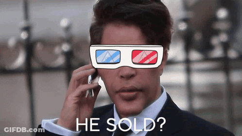 Man In 3D Glasses Talking On Cell Phone Saying He Sold GIF