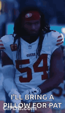 Man In 49Ers Jersey Kneeling With Pillow GIF