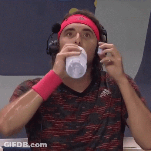 Man In Adidas Headband Drinking From Plastic Cup GIF