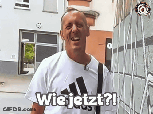 Man In Adidas Shirt Laughing Says Wie Jetzt GIF