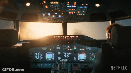 Man In Airplane Cockpit With Netflix Logo GIF