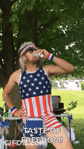 Man In American Flag Outfit Drinking Soda GIF