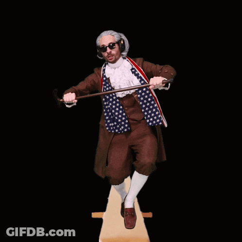 Man In American Flag Outfit Holding Cane And Hammer GIF