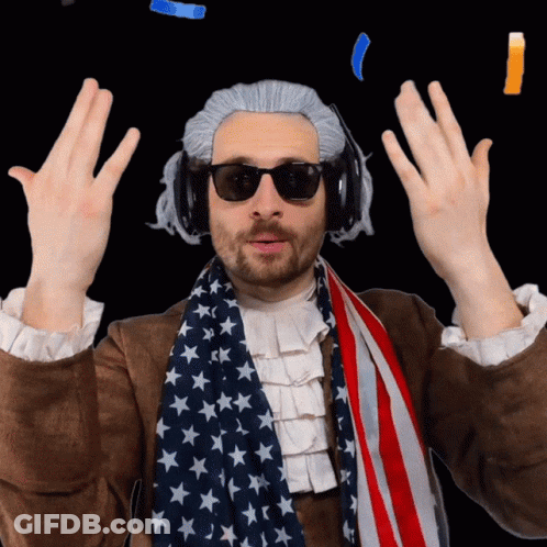Man In American Flag Scarf And Headphones Hands Up GIF