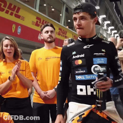 Man In Android Shirt In Front Of DHL GIF