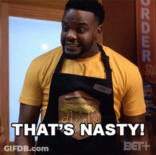 Man In Apron And Yellow Shirt Says That's Nasty GIF