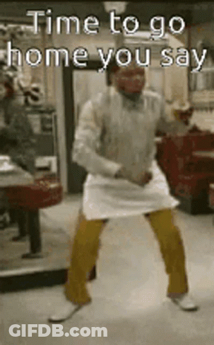 Man In Apron Dancing In Diner Time To Go Home You Say GIF