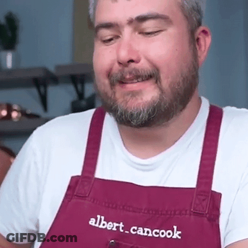 Man In Apron Saying Albert Can Cook GIF