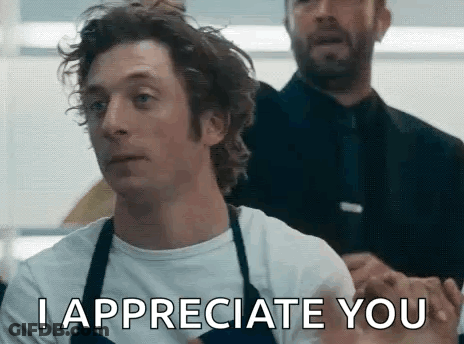 Man In Apron Saying I Appreciate You With Another Man GIF