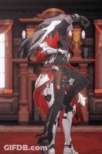 Man In Armor Carrying Woman In Red Coat GIF