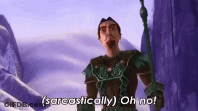 Man In Armor Holding Cane Saying Sarcastically Oh No GIF