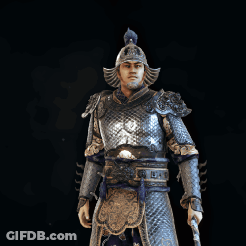 Man In Armor Holding Large Sword Waving GIF