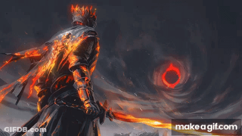 Man In Armor Holding Sword In Front Of Red Circle GIF
