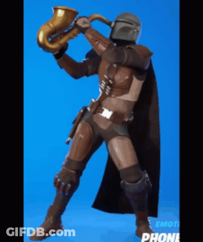 Man In Armor Playing Saxophone In Video Game GIF