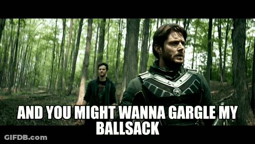 Man In Armor Saying Gargle My Ballsack GIF