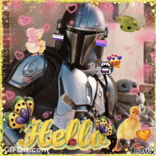Man In Armor Surrounded By Chicks And Butterflies Hello GIF