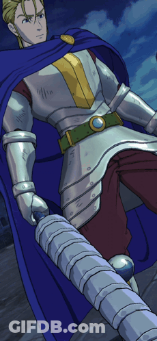 Man In Armor With Blue Cape Holding Sword GIF