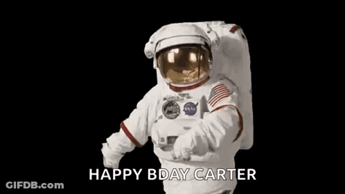 Man In Astronaut Suit Saying Happy Birthday Carter GIF