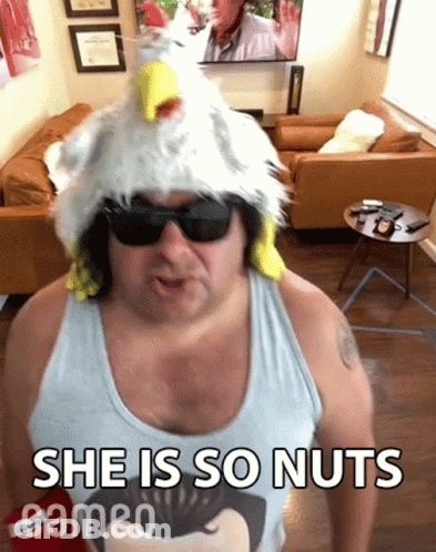 Man In Bald Eagle Hat And Sunglasses Says She Is So Nuts Cameo GIF