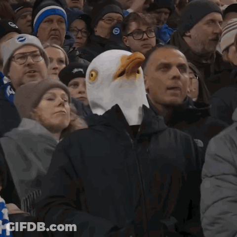 Man In Bald Eagle Mask In Crowd GIF