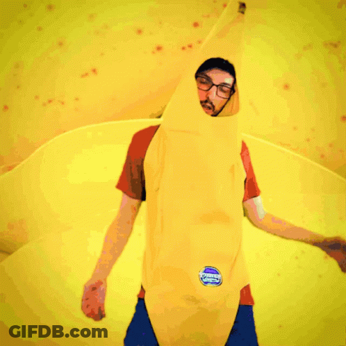 Man In Banana Costume With Banana Sticker GIF