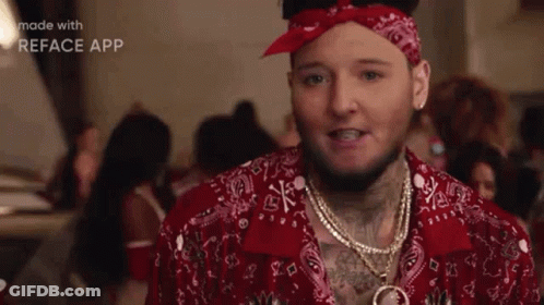 Man In Bandana And Red Shirt With Group GIF