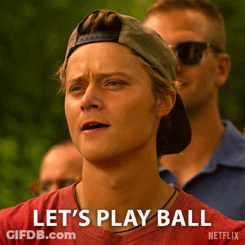 Man In Baseball Cap And Red Shirt Says Let's Play Ball Netflix GIF