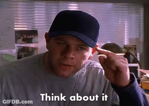 Man In Baseball Cap Pointing At Ear Saying Think About It GIF