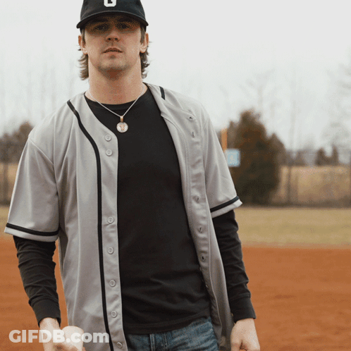 Man In Baseball Jersey And B Hat GIF