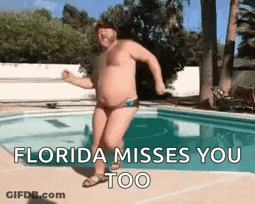 Man In Bathing Suit Dancing At Pool Florida Misses You Too GIF