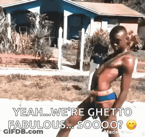 Man In Bathing Suit Says Yeah We're Ghetto Fabulous GIF