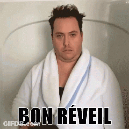 Man In Bathrobe Saying Bon Reveil GIF