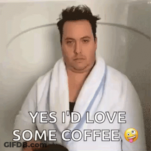 Man In Bathrobe Sitting In Bathtub Holding Coffee GIF