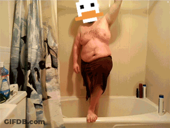 Man In Bathtub With Duck Head On Head GIF